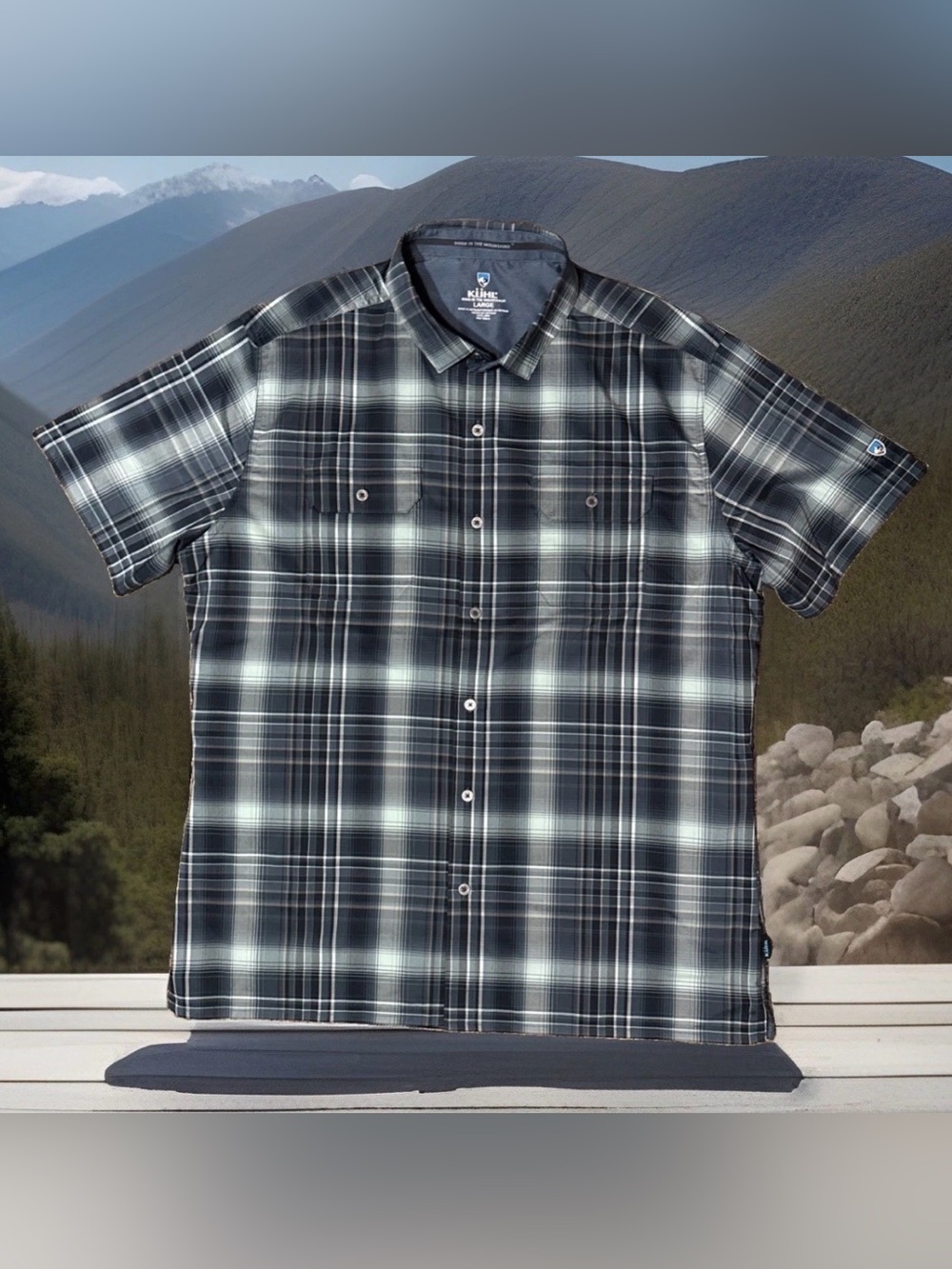 Kuhl Response Shirt Mens Blue Plaid Short Sleeve Button Down Outdoor 7452